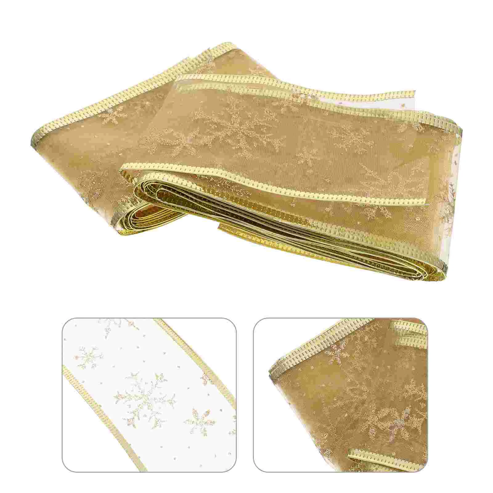 

2pcs Decorative Ribbon Christmas Ribbon Wired Golden Ribbon Glitter Snowflake Ribbons Christmas Hanging Ornament