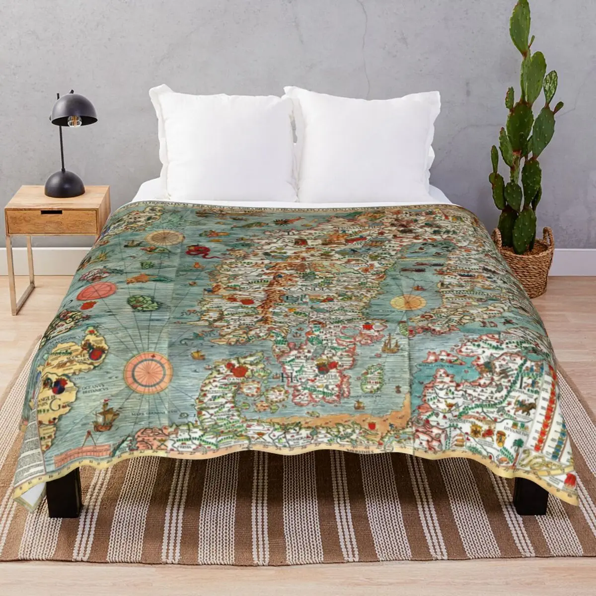 Carta Marina Map Blanket Fleece Plush Decoration Ultra-Soft Throw Blankets for Bed Sofa Camp Cinema