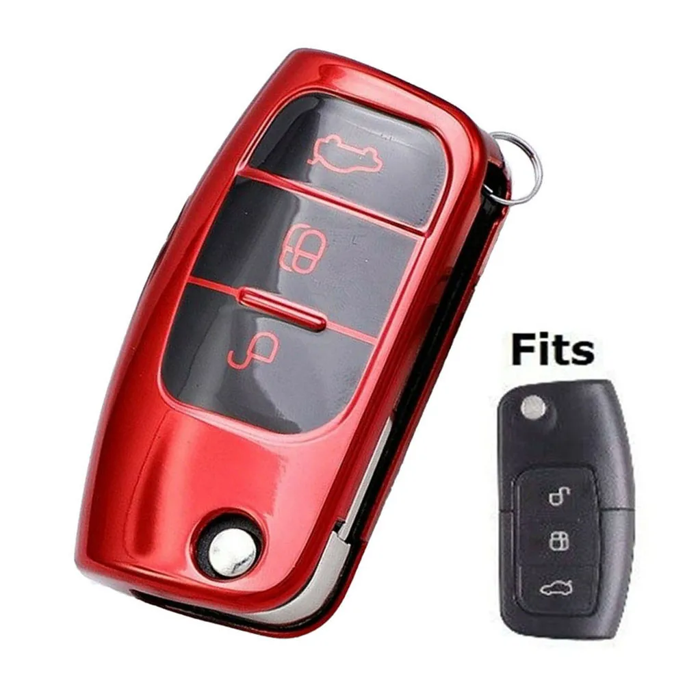 

3 Button Cover Flip Key Case For Ford Fiesta Focus Key Fob Cover Red Durable New