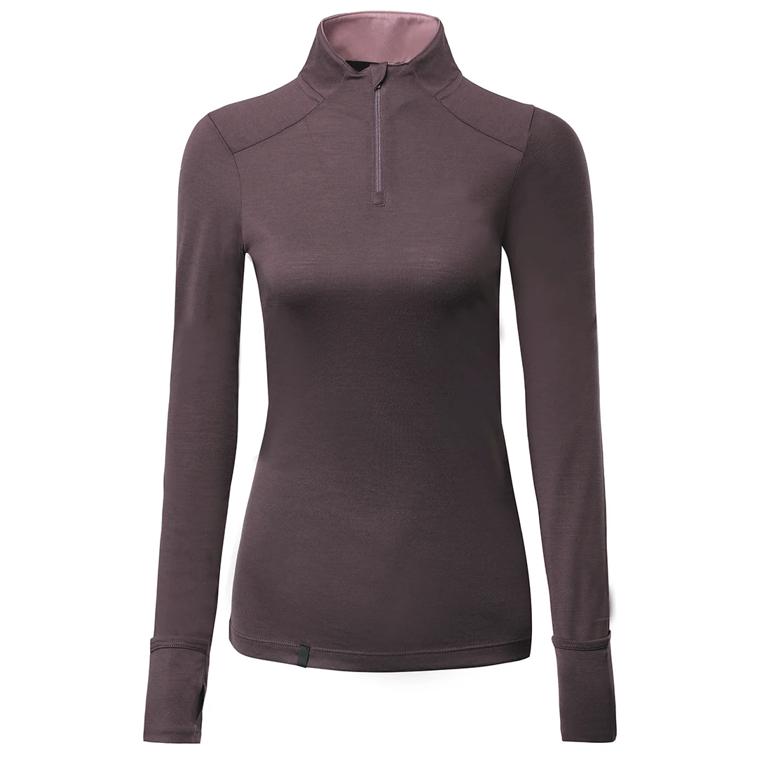 Женская рубашка-топ из 50% Мериносовой шерсти с длинным рукавом и молнией |