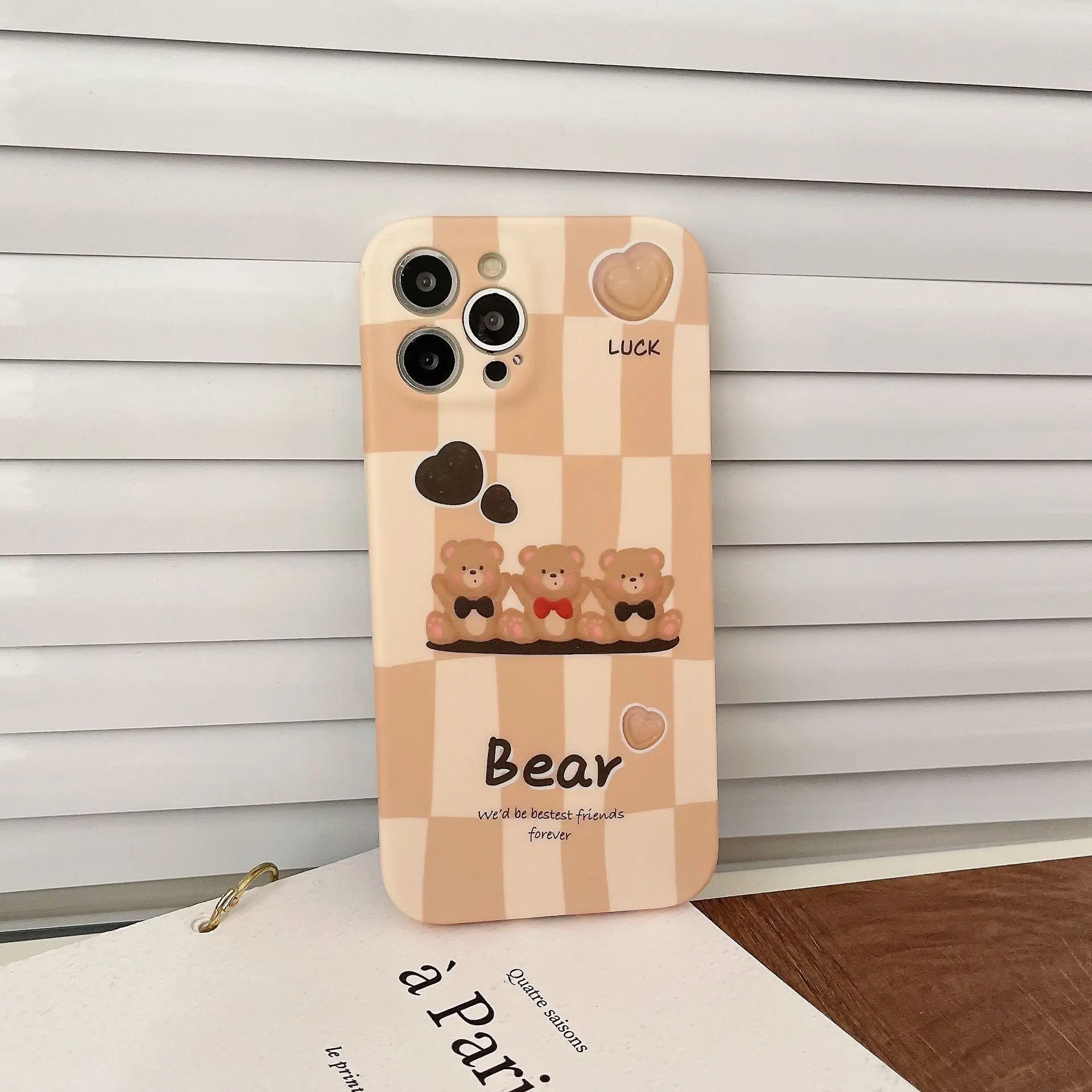 

Retro sweet Bow Tie Chocolate Bear art Liquid Silicone Phone case For iPhone 13 11 12 Pro Max Xs Max XR case Cute cartoon Cover