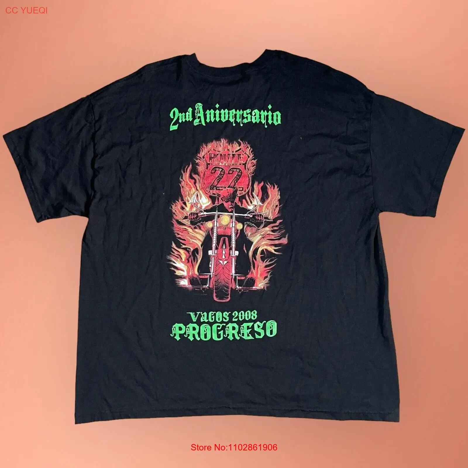 Винтажная байкерская футболка мужская 2XL Vacos 2008 Progreso Skull Fire двусторонняя черная