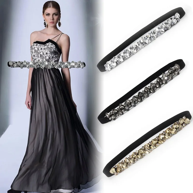 Fashion Crystal Belts for Women Elastic Black Gold Waist Belts Rhinestone Luxury Ladies Woman Belts for Dress Accesorios Mujer
