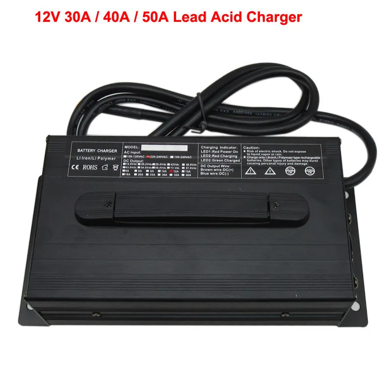 

1200W 12V 40A 50A 100A Lead Acid Fast Charger 14.7V 30A Lead-Acid Charger For 12 Volt Touring Car Energy Storage Solar Battery