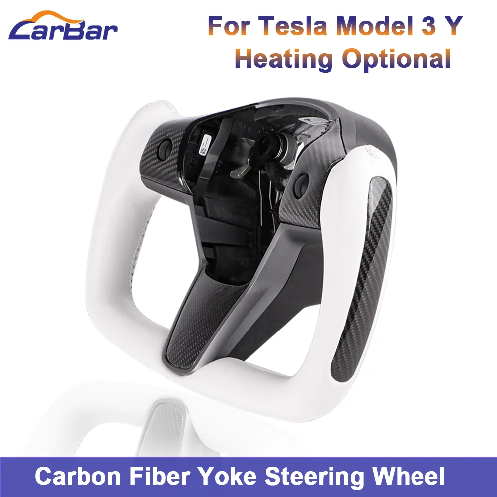 

Carbar Yoke Steering Wheel Racing For Tesla Model 3 Y 2017-2022 White Carbon Fiber Matte Glossy Middle and Sides Heated Optional