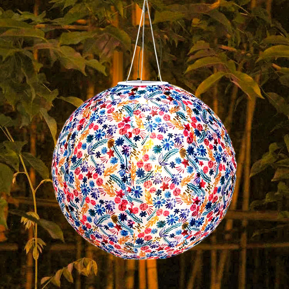 

Round Hanging Lamp Solar Powered Printed Waterproof LED Round Lantern for Birthday Wedding Xmas Event Ornaments