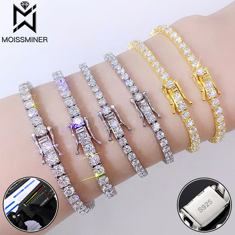 3/4/5mm Moissanite S925 Tennis Chain Bracelets For Men Iced Out Real Diamond Hand Chain Women High-End Jewelry Pass Test