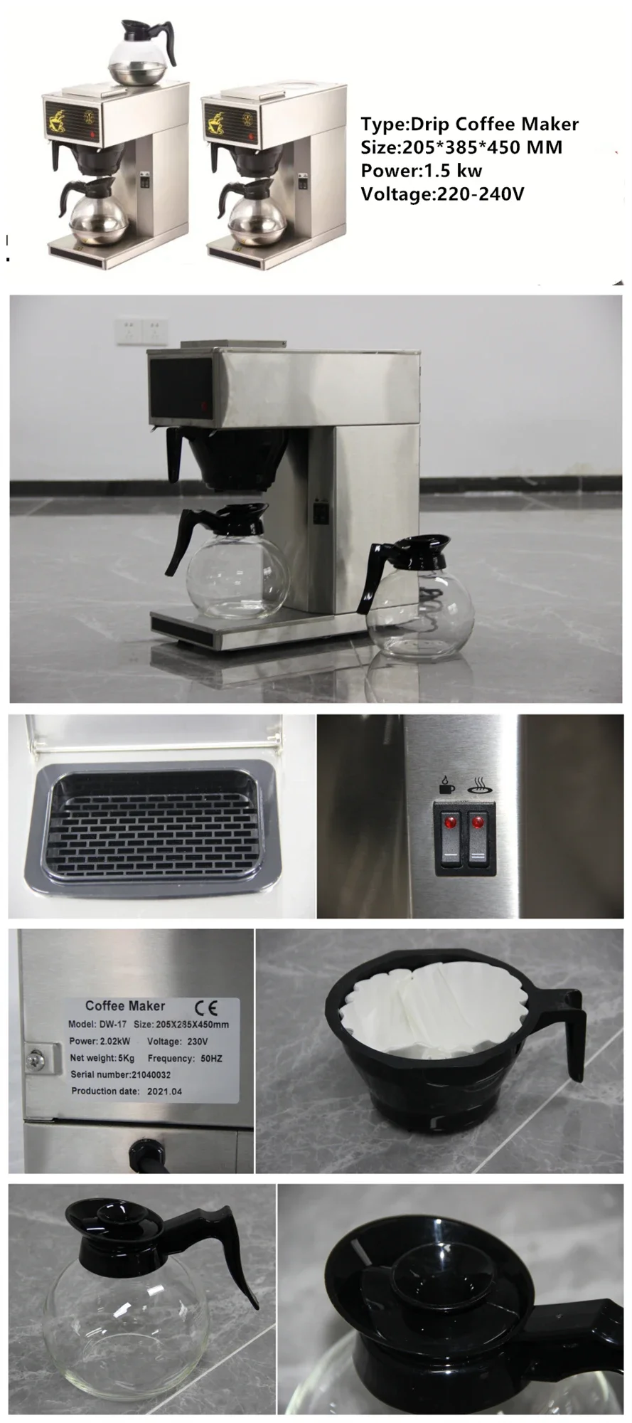 Коммерческие электрические капельные кофеварки Kahve Makines Cafetera 10-чашковые