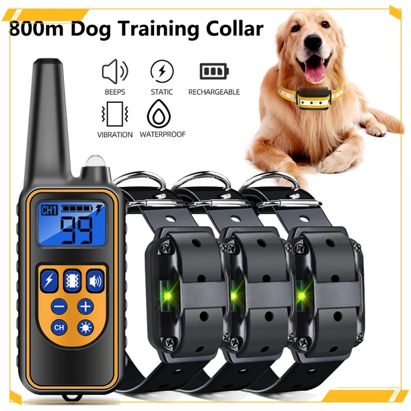 

Цифровой ошейник для дрессировки собак, 800 м, водонепроницаемый перезаряжаемый ошейник с дистанционным управлением и ЖК-дисплеем для всех размеров, удар током, вибрация, звук