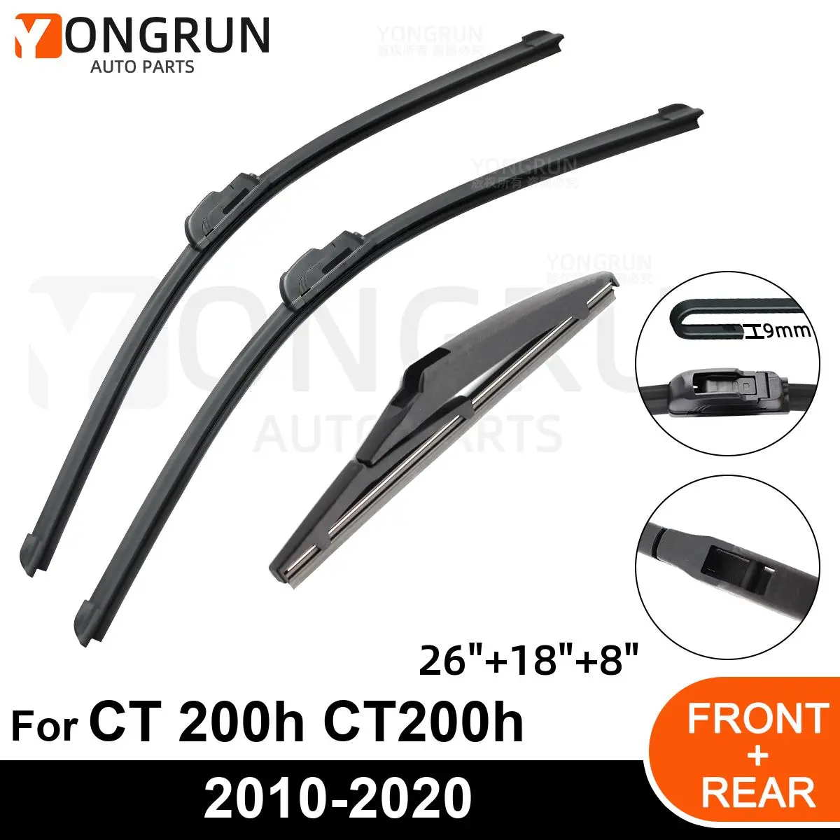 Щетка стеклоочистителя для LEXUS CT 200h CT200h, резиновые аксессуары для лобового стекла, переднего и заднего стекла, 26 дюймов, 18 дюймов, 8 дюймов, 2010-2017, 2018, 2019, 2020