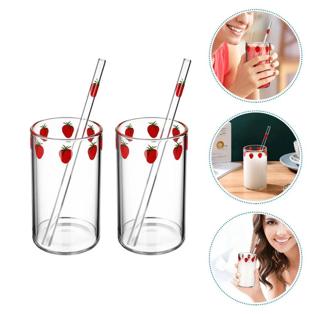 

2 Sets Coffee Glass Strawberry Decorative Water Cup Juice Cups Milk Clear Drinking Reusable Glasses