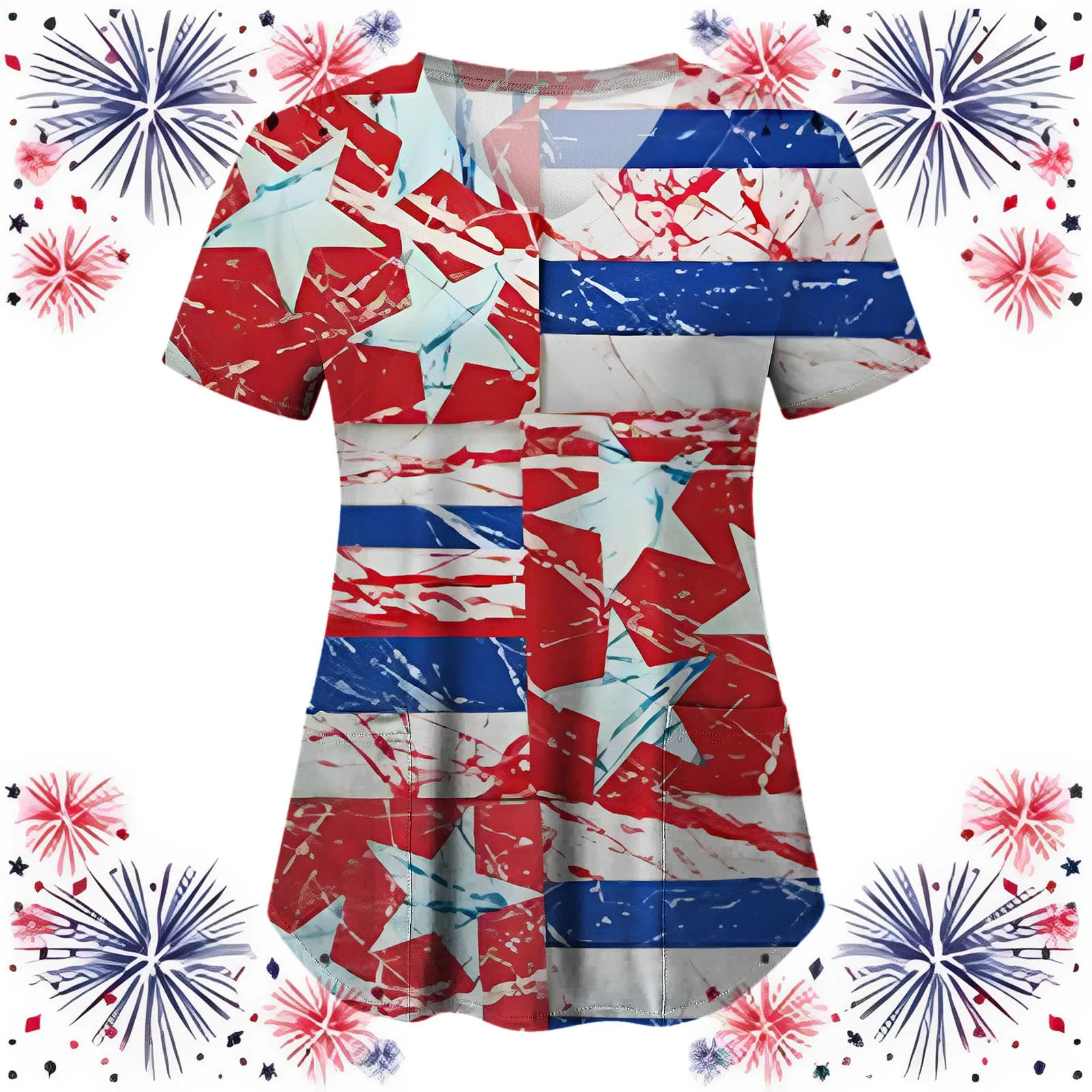 

Женская Повседневная футболка с коротким рукавом, V-образным вырезом и карманами