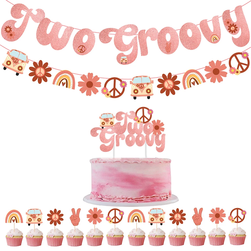 1 Набор в стиле хиппи Groovy богемный Радужный автобус цветочный баннер из бумаги