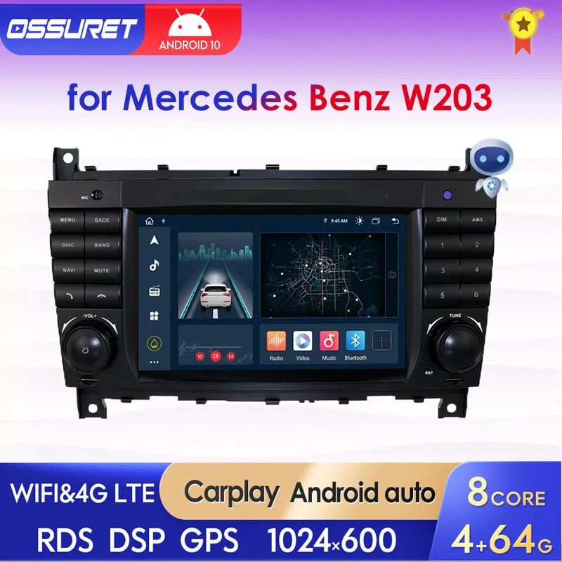 Автомобильный радиоприемник Android для Mercedes Benz W203 C200 CLC CLK500 CLK Carplay 7-дюймовый