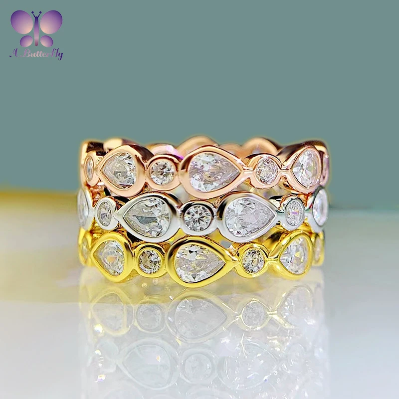

AButterfly 100% 925 Sterling Silver Pear Shape Eternity Wedding Ring SONA Simulated Diamond Fine Jewelry Wholesale