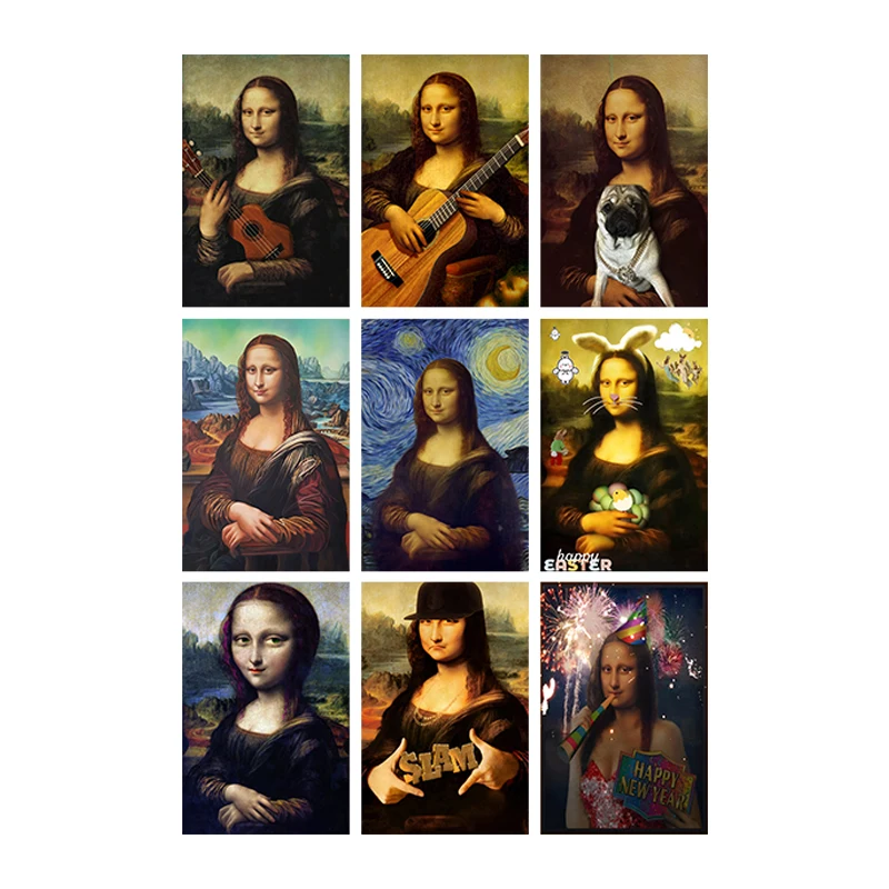 

Funny Mona Lisa Portrait Altered Famous Paintings Abstract Vintage Wall Art Canvas Posters Print Picture Room Home Decor Cuadros