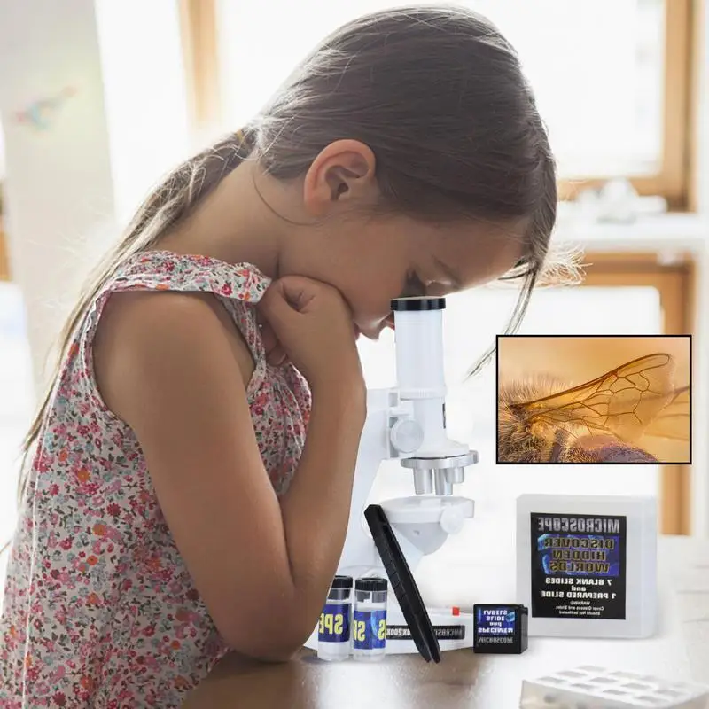 Детский микроскоп с зумом детский биологическая лаборатория светодиодный набор
