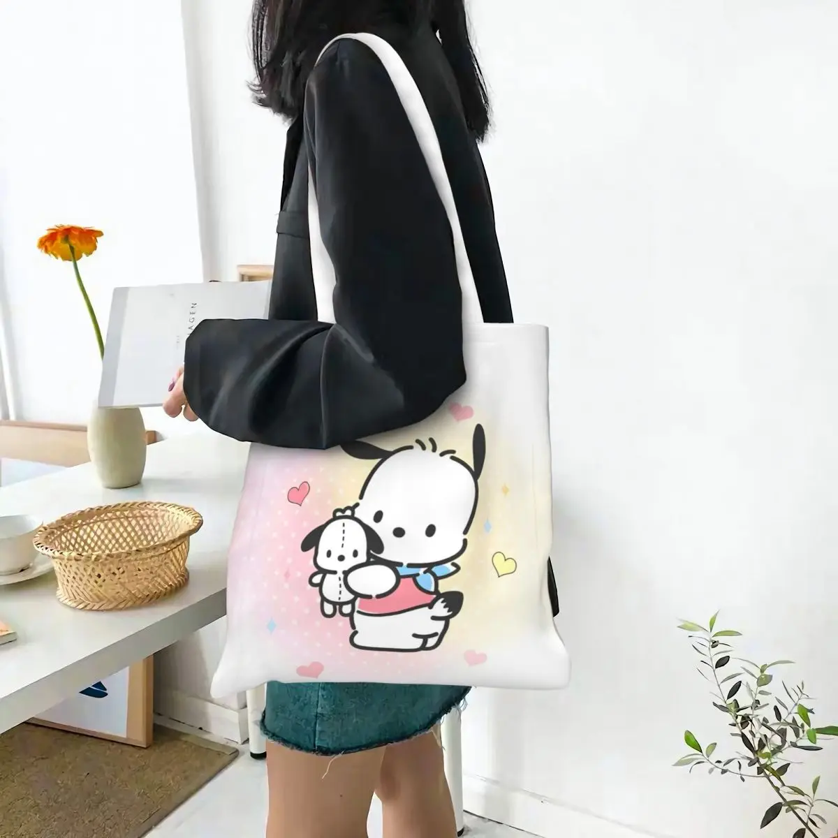 Унисекс Sanrio Pochacco футболка с логотипом Backside холщовая сумка для покупок сумки