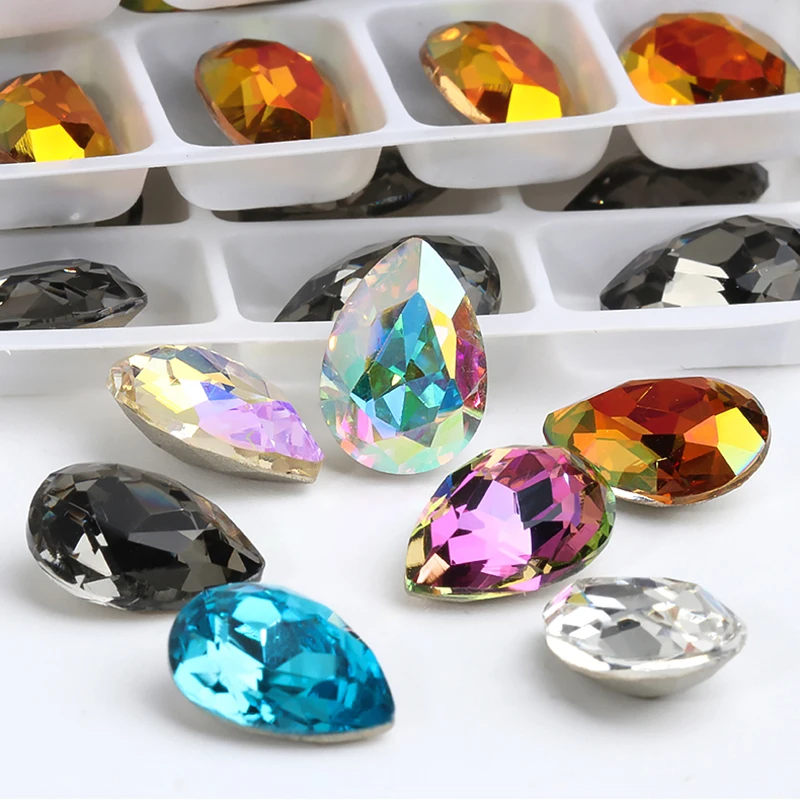 Diamantes de imitación en forma de lágrima para coser, piedras de cristal...