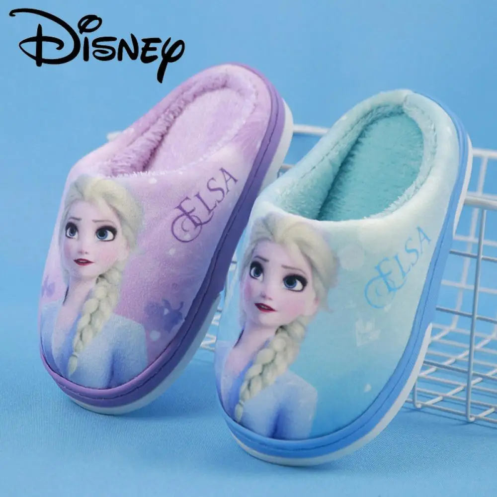 

Disney Elsa Cotton Slippers Non-Slip Warm Cute Cartoon Anime Home Autumn and Winter Girls Plush Gifts For Girls Friends