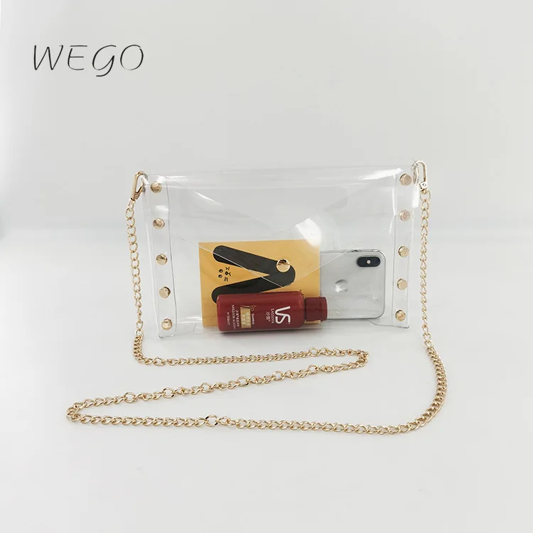 

Japan Fashion Jelly Transparent Bag Chain Rivet Envelope Mobile Phone Bag One-shoulder Diagonal Small Square Bag