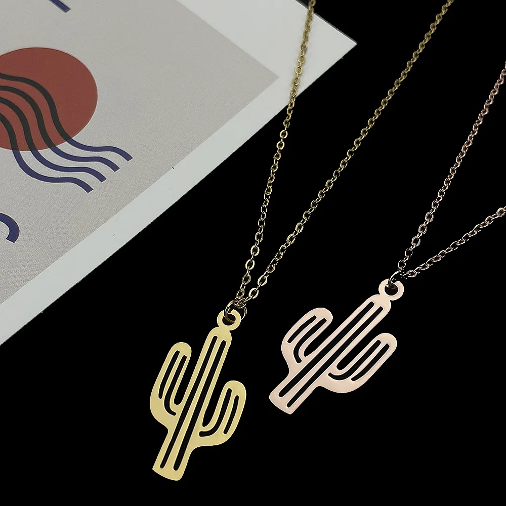 

The New Hot Cactus Pendant Necklace For Men Women Fashion Stainless Steel Gold/Silver/Rose Gold Necklaces Jewelry Christmas Gift