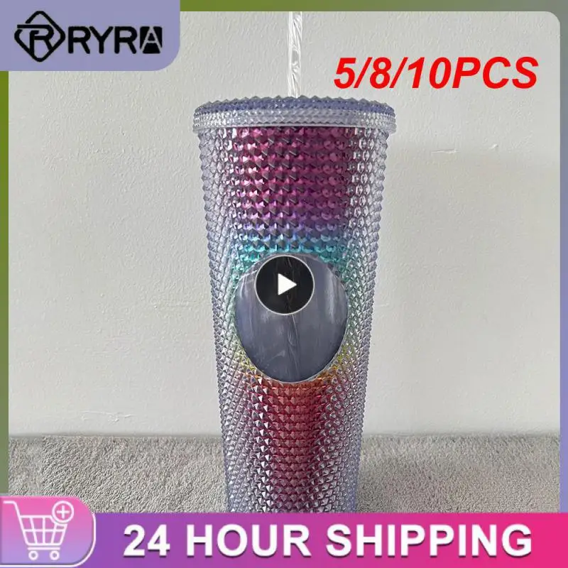 

5/8/10PCS Plastic Transparent Reusable Cups Food Grade Portable Straw Cups Eco-friendly Coffee Cup Household Accessories 364g