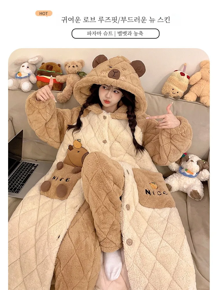 Трехслойная стеганая новая женская ночная рубашка цвета хаки Barra на осень и зиму