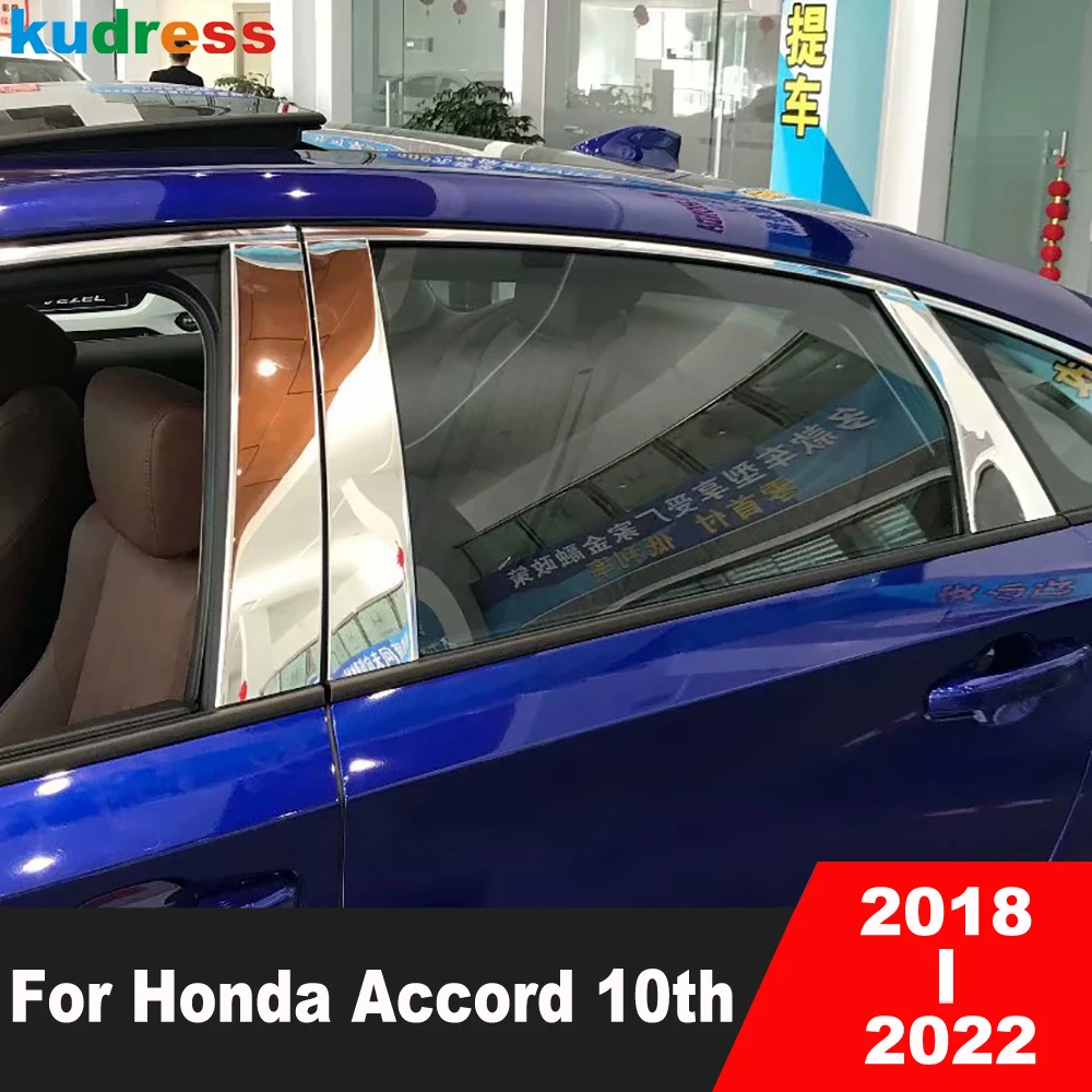 

For Honda Accord 2018 2019 2020 2021 2022 Stainless Steel Window Center Pillar Post Sill Cover Molding Trim Car Accessories 6pcs