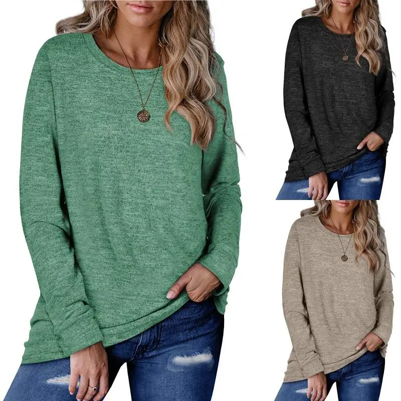 New Women's Autumn Winter O-Neck Long Sleeve Pullover Pure Color Sweater Ladies Loose Fashion Casual T-Shirt Elegant Vintage Top