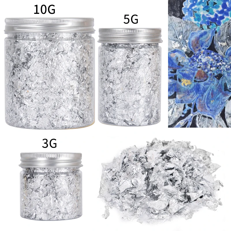 10 грамм серебряных листьев для декорирования ногтей, живописи, ремесла и золочения золотом и серебром, фрагментов розового золота, ремесленной бумаги.