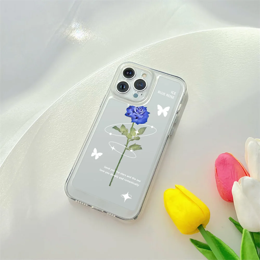 

Blue Rose Phone Case For iPhone 14 Plus 12 ProMax Cases For iPhone 13 Mini 11 7 8 Plus XR XS Max Transparent Soft Silicone Cover