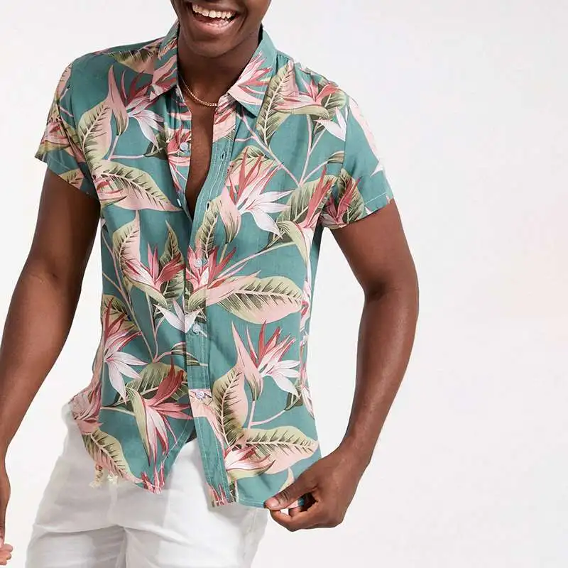 

CharmkpR Tops 2023 Men's Classical Oil Printing Pattern Blouse Casual Streetwear Leaf Turn Down Collar Short Sleeve Shirts M-3XL