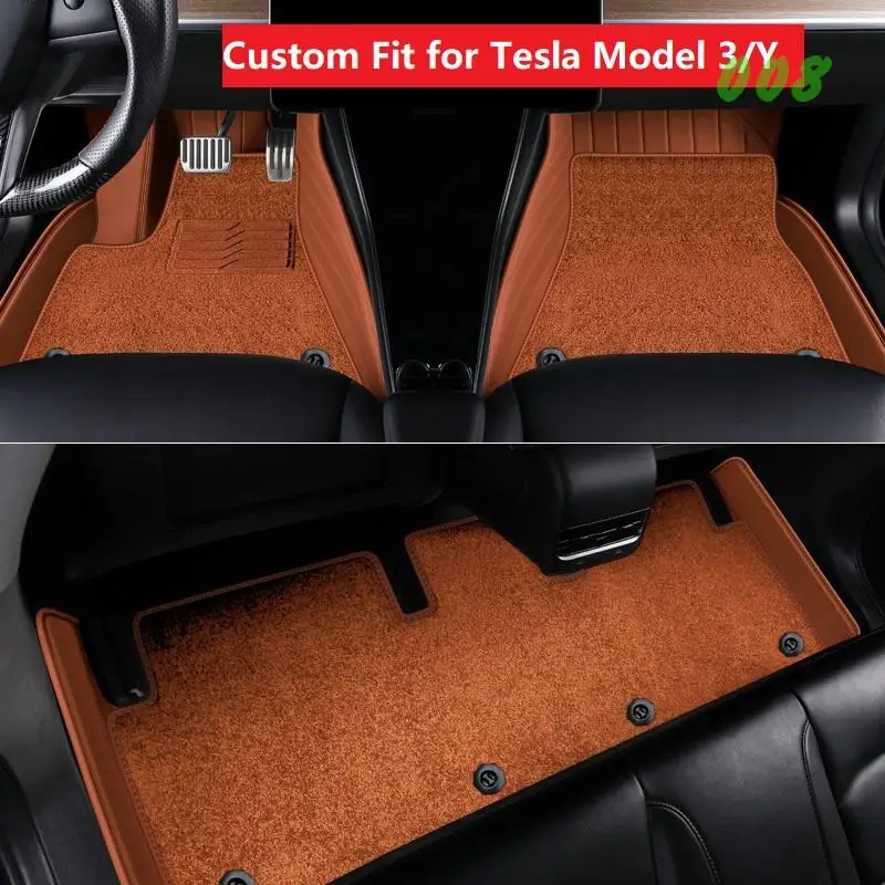 Tesla Model 3 Custom Fit Car Accessories Floor Mat Interior ECO Material For Tesla Model y Double Layers Real Leather Brown