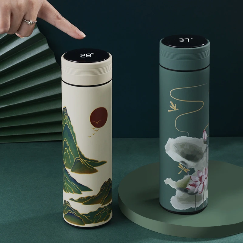 450ml Chinese Style Intelligent Thermos Bottle Classical Style LED Touch Display Stainless Steel Vacuum Flask Mug Water Bottles