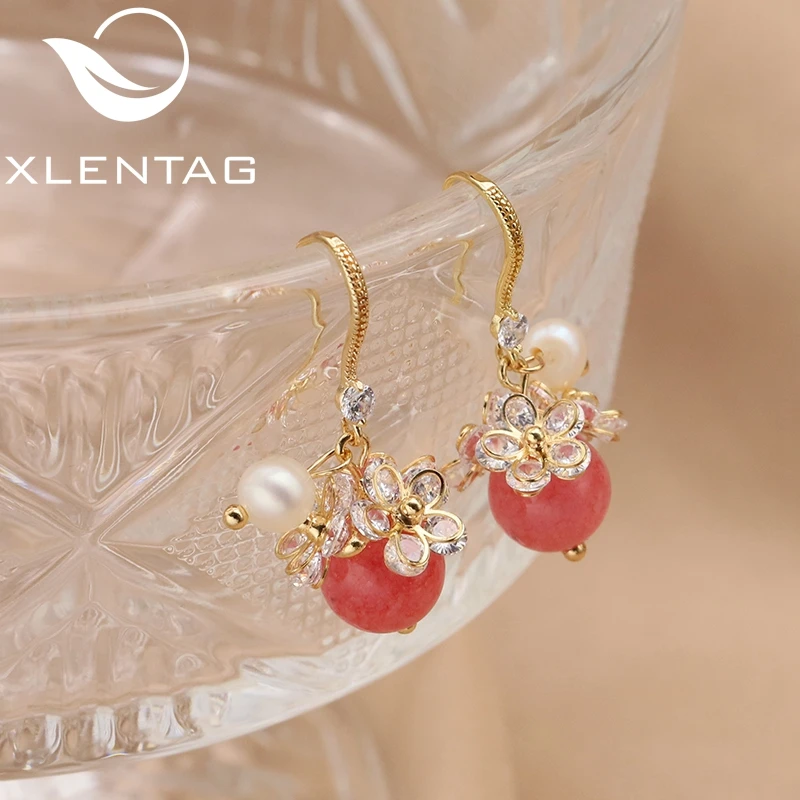 

Xlentag арбуз красный блестящий циркон цветок натуральный Таити жемчуг серьги для ушей крючки высококлассный минимализм роскошные свадебные ...