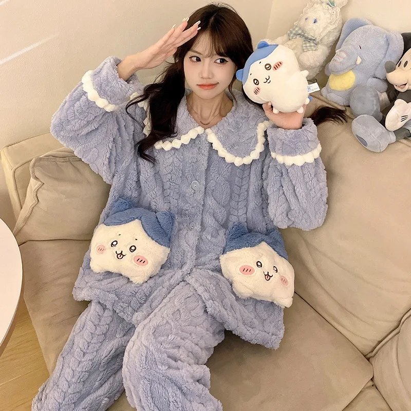 Chiikawa USAGI мягкий пижамный комплект с длинными рукавами Hachiware плюшевый кардиган для