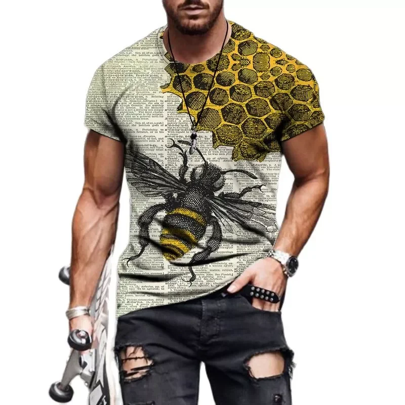 

NEW2023 Funny Bee 3D Printed Summer Men's T-Shirt Personality Street Round Neck Short Sleeve Genderless Hip-hop Shirt Men&#3