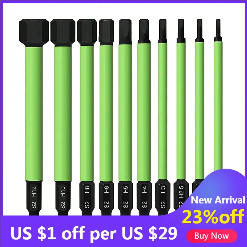 10 Stück Sechs Kantkopf Inbus Schlüssel Bohrer 100Mm Metrisch Sae Sechs Kant Bohrer Set Magnetisch S2 Stahl Inbus Schrauben Dreher Bits
