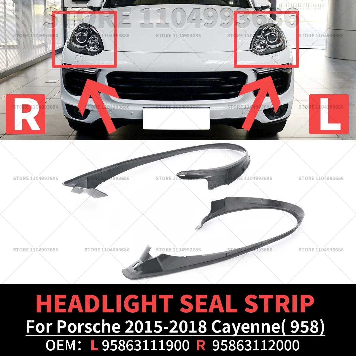 

Для Porsche 2015 2016 2017 2018 Cayenne Turbo S GTS (958) Резиновая уплотнительная лента передней фары 95863112000 95863111900