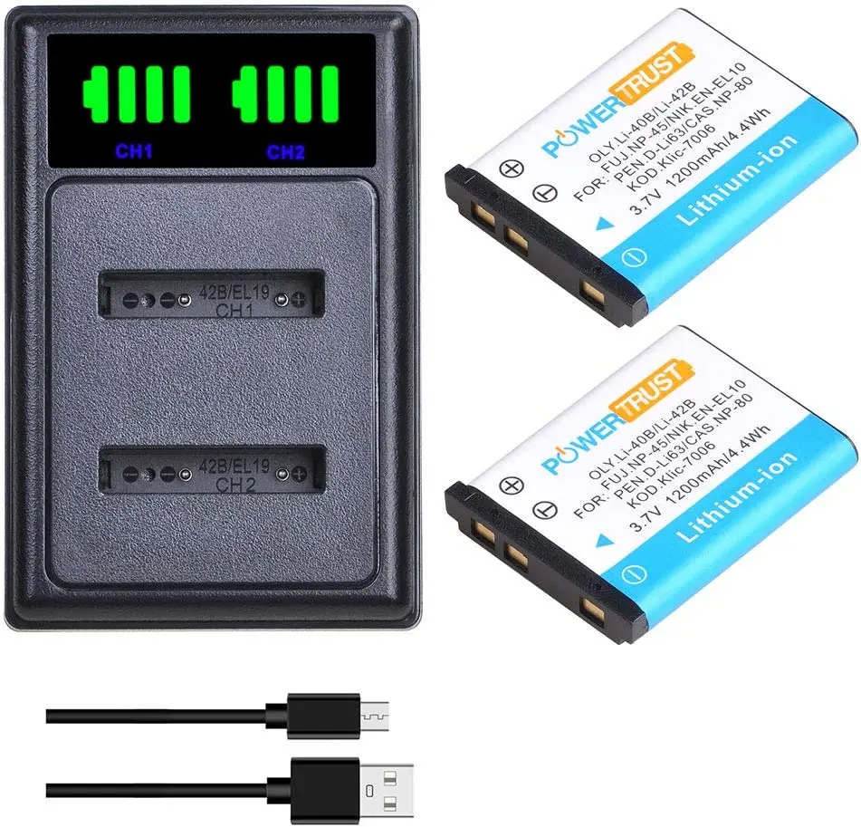 

Li-40B Li-42B Battery and Charger for Olympus D-720 FE-160 μ1200 TG-310 VH-210 X-600 IR-300 EN-EL10 NP-45 D-Li63 NP-80 Klic-7006