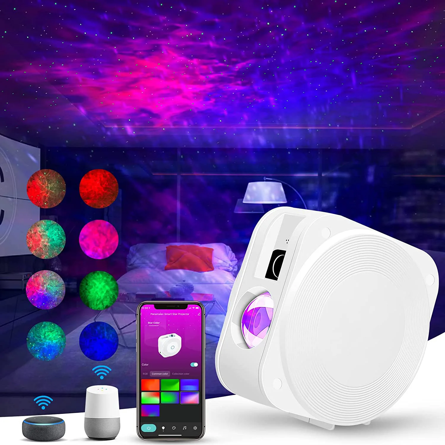

Tuya WiFi Smart Star Projector Galaxy Laser Starry Sky Projector Night Light Waving Colorful APP Wireless Control Alexa Google