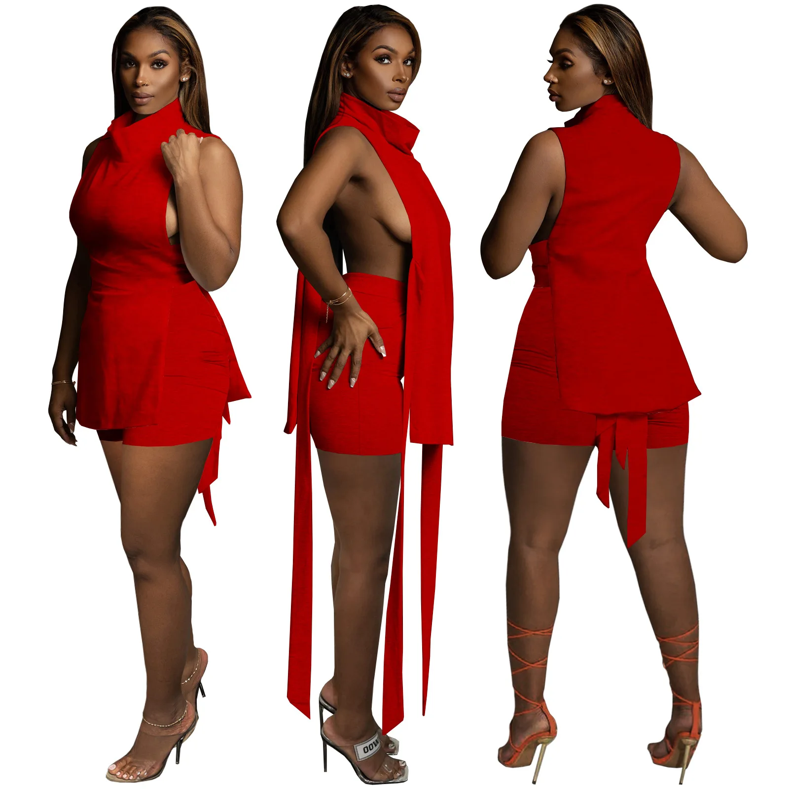 

Женский Байкерский комплект из двух предметов, однотонный бандажный комплект из двух предметов в уличном стиле, одежда для женщин, лето 2022