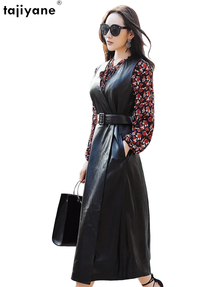 Женская куртка без рукавов Tajiyane элегантная Ветровка из натуральной овечьей кожи