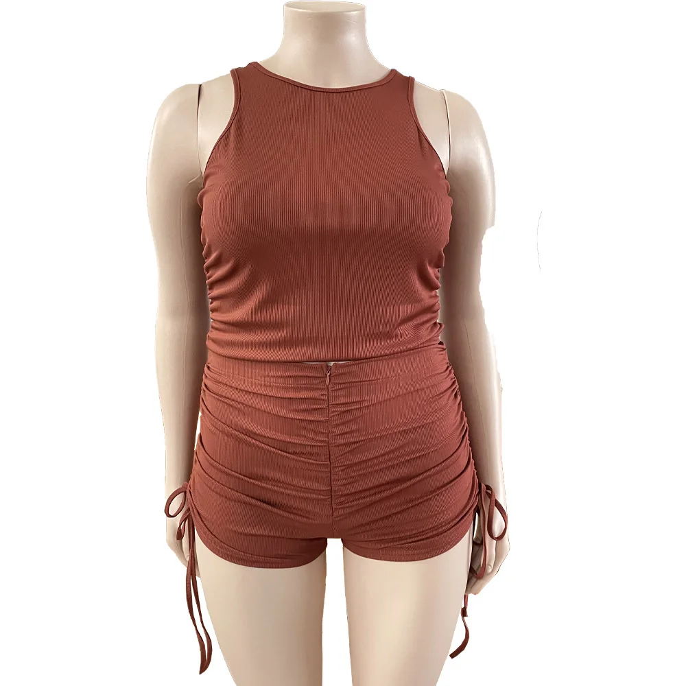 Plus Size 2 Piece Shorts Sets Fashion o Neck Sleeveless Crop Tank Top Set 4xl Workout Shorts Suits 5xl Set Fit 3xl 4xl 5xl 6xl