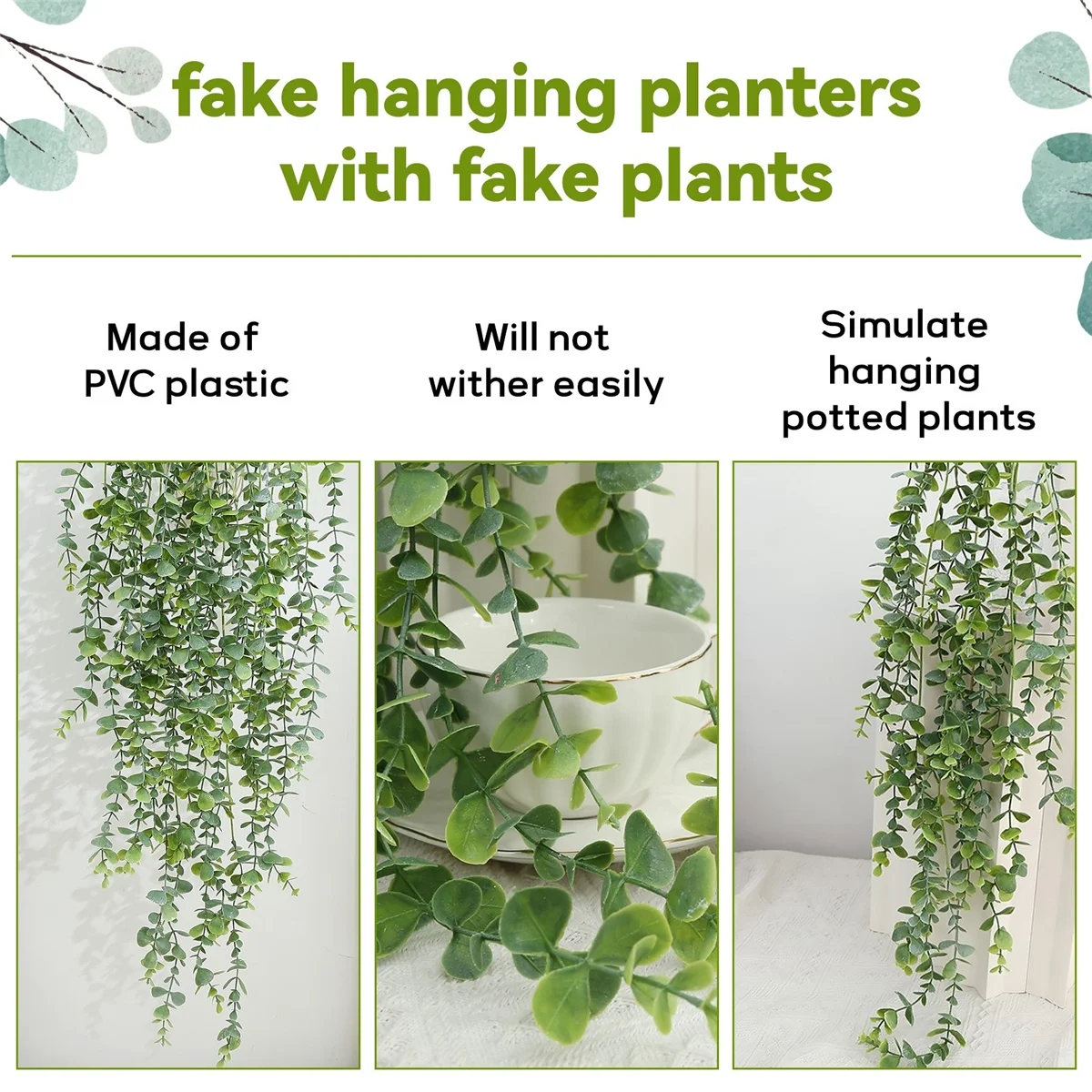 1 шт. искусственные подвесные растения поддельные эвкалиптовые в горшках для