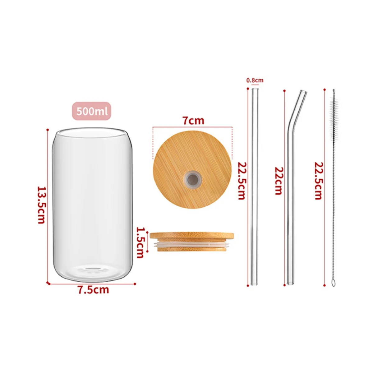 Набор из 6 стаканов для напитков с искусственными и стеклянными соломинами