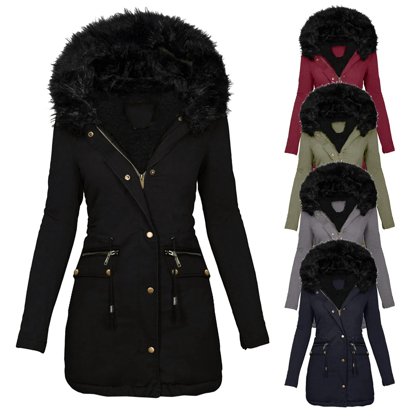 Женская зимняя куртка теплое плюшевое утолщенное длинное зимнее пальто уличная