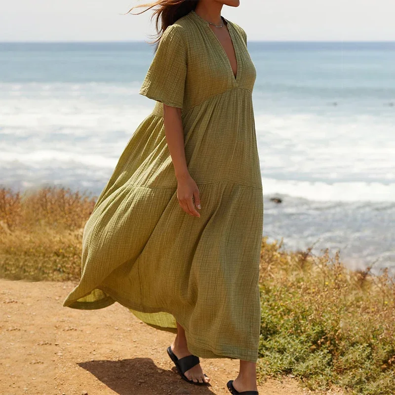 Муслиновые летние платья из 100% хлопка и марли для женщин 2024 сарафан с короткими