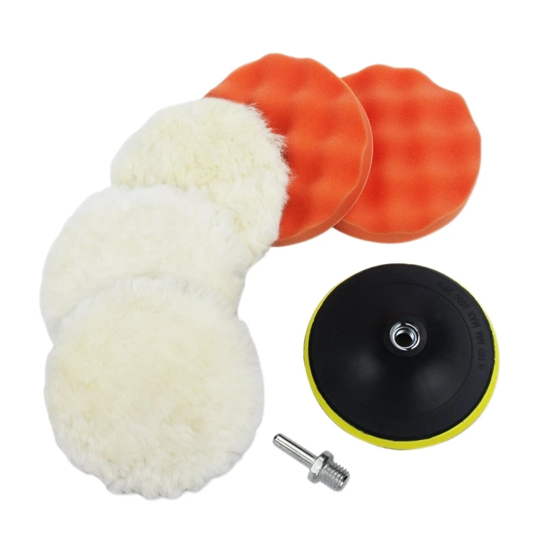 

Wool Automotive Polishing Sponge 6 Inch 7Pcs Beauty Waxing Set Car Polishing Disc Pad Tools For Car Polisher Adapter